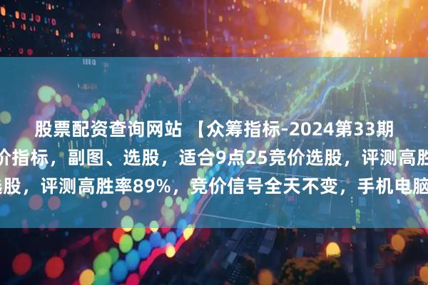 股票配资查询网站 【众筹指标-2024第33期】通达信【大黑鲨】竞价指标，副图、选股，适合9点25竞价选股，评测高胜率89%，竞价信号全天不变，手机电脑通达信通用